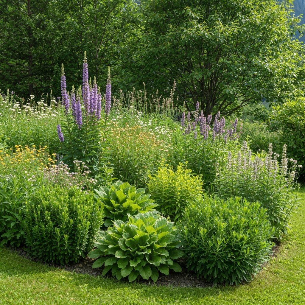 Variety of botanical plants in nature